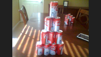 "On the table = 16 cans of Coke!"