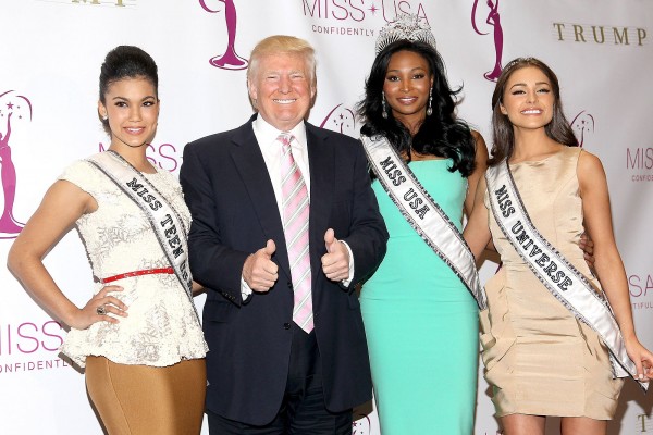 NEW YORK, NY - JANUARY 09: Logan West, Donald Trump, Nana Meriwether and Olivia Culpo attend the Miss USA 2012 & Miss Universe 2012 photocall at Trump Tower on January 9, 2013 in New York City. (Photo by Steve Mack/FilmMagic)