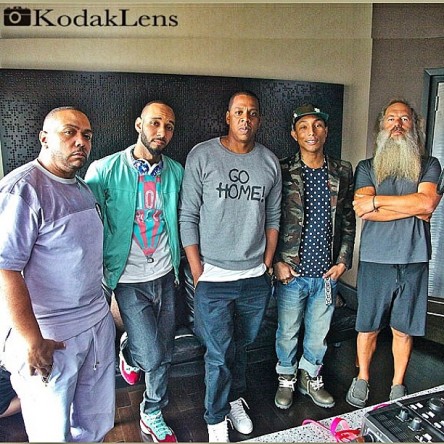 The Four Horsemen Magna Carta Holy Grail Production Team. From l-r Timbaland, Swizz Beatz, Jay Z, Pharrell Williams,  Rick Rubin