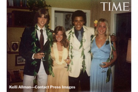 From left: Greg Orme, Kelli Allman, Barack Obama and Megan Hughes at Allmanâ€™s parentsâ€™ house in Honolulu.